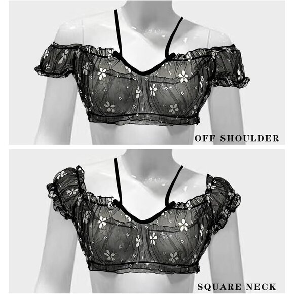 Women's Black Through Two Ways Wear Lingerie Sets Tulle Tie Top Thong Underwear - Picture 4 of 7